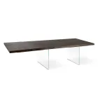 Table extensible jusqu'à 300 cm en chêne et piètement en verre trempé - Nicoall Viadurini
