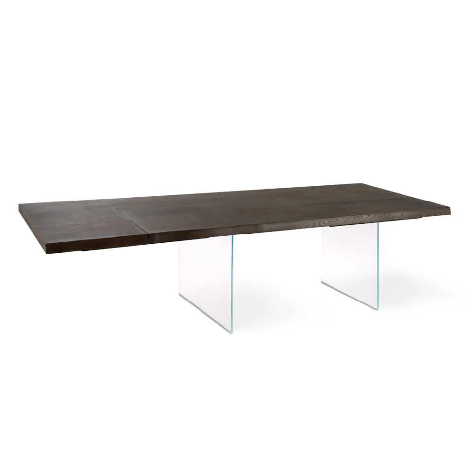 Table extensible jusqu'à 300 cm en chêne et piètement en verre trempé - Nicoall Viadurini