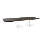 Table extensible jusqu'à 300 cm en chêne et piètement en verre trempé - Nicoall Viadurini