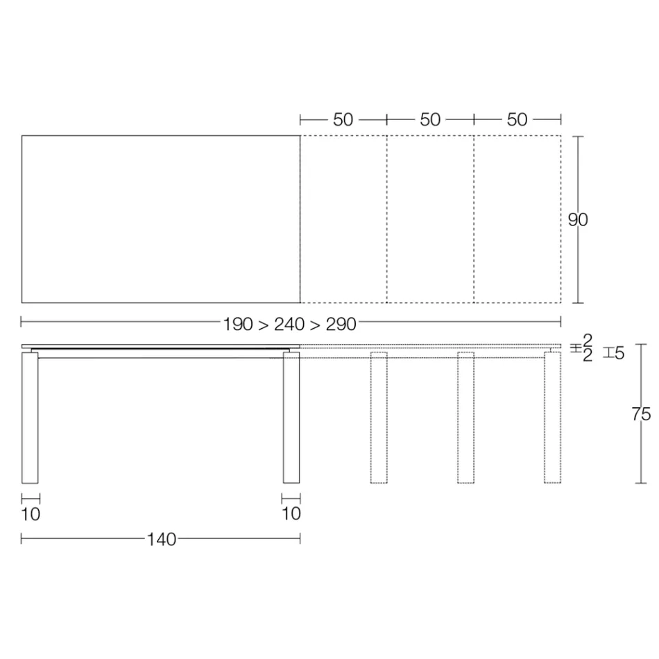 Table extensible 310 cm avec plateau en stratifié et base en métal - Spilla Viadurini
