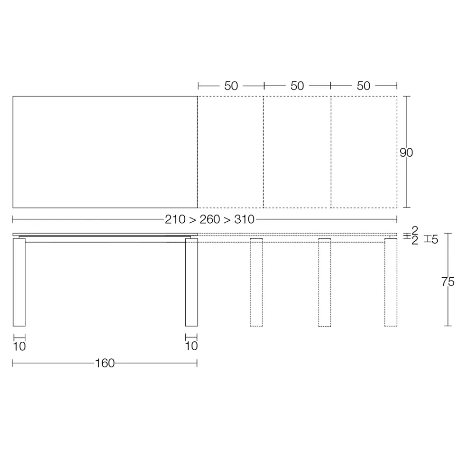 Table extensible 310 cm avec plateau en stratifié et base en métal - Spilla Viadurini