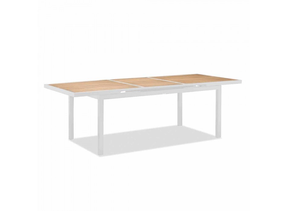 Table d'extérieur extensible en aluminium et plateau en teck - Bilel Viadurini