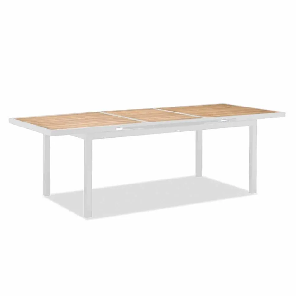Table d'extérieur extensible en aluminium et plateau en teck - Bilel Viadurini