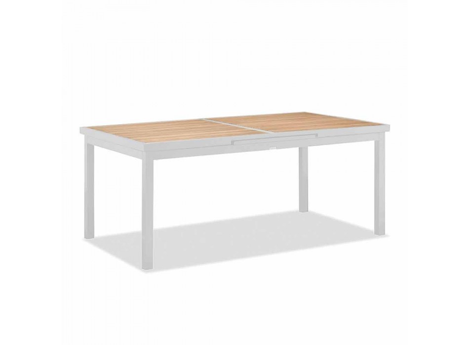 Table d'extérieur extensible en aluminium et plateau en teck - Bilel Viadurini