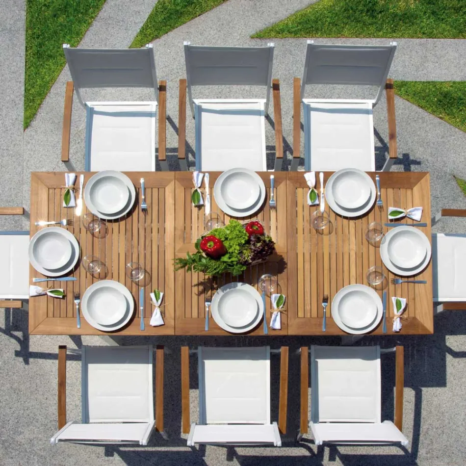 Table Butterfly Extensible jusqu'à 210 cm en Aluminium et Plateau en Teck - Incanto Viadurini