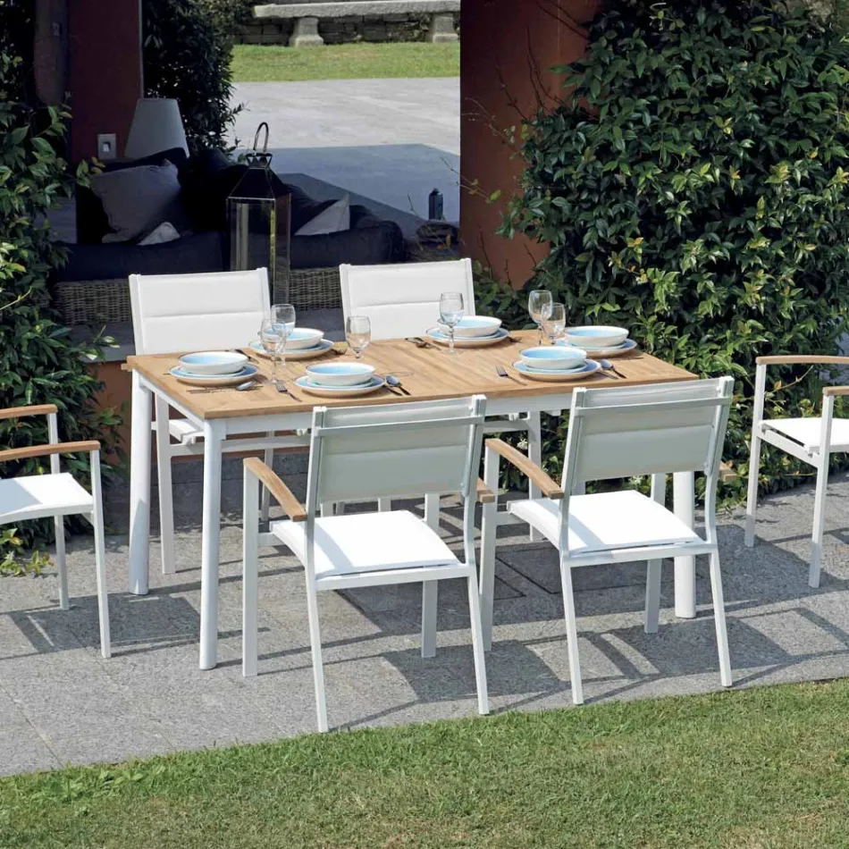 Table Butterfly Extensible jusqu'à 210 cm en Aluminium et Plateau en Teck - Incanto Viadurini