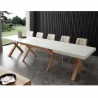 Table extensible blanche avec structure en bois massif naturel Rico Viadurini