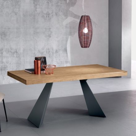 Table extensible avec rallonge centrale en placage bois - Aperol Viadurini