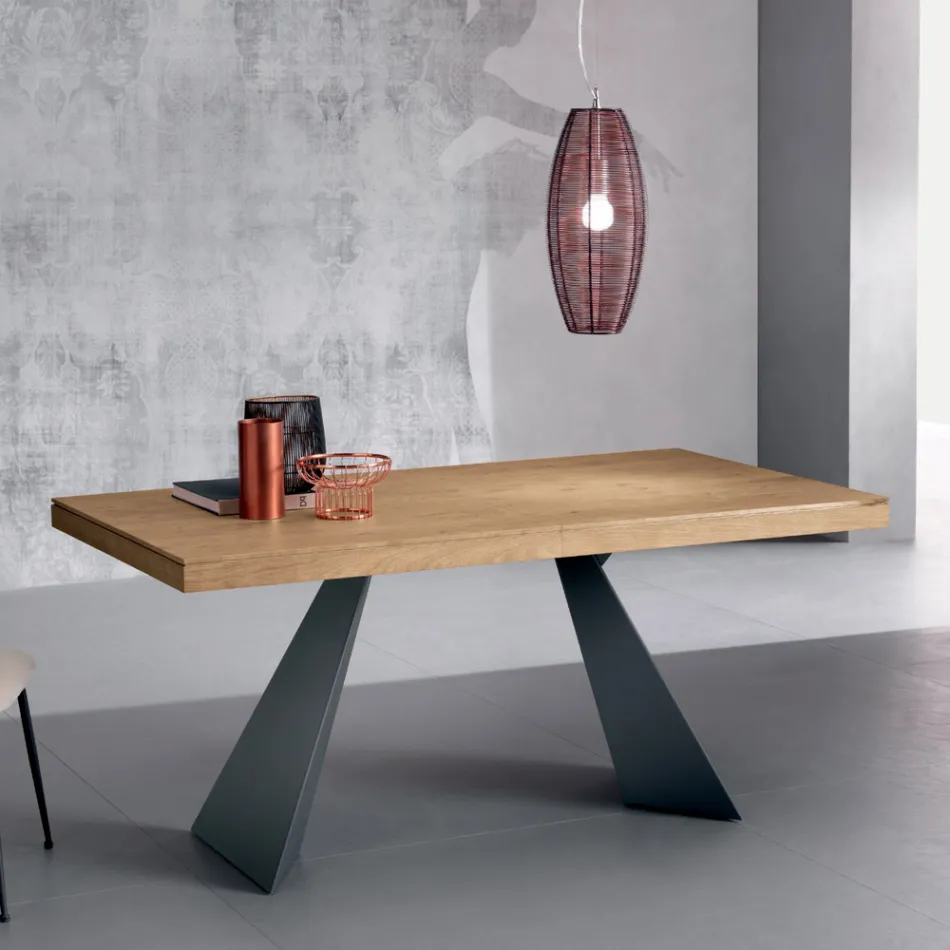 Table extensible avec rallonge centrale en placage bois - Aperol Viadurini