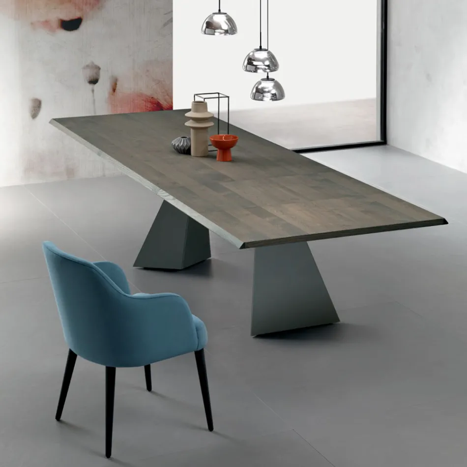 Table extensible avec rallonge latérale en placage bois - Aperol Viadurini