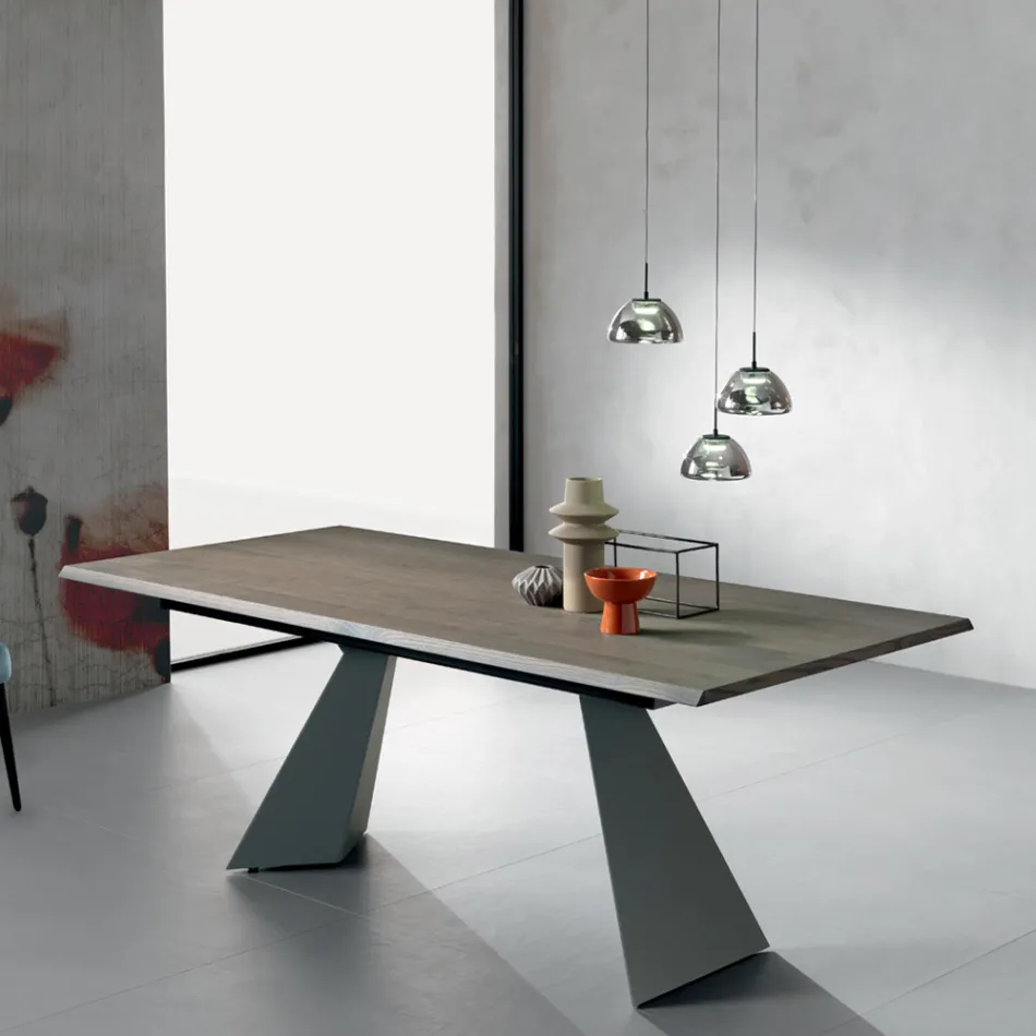 Table extensible avec rallonge latérale en placage bois - Aperol Viadurini