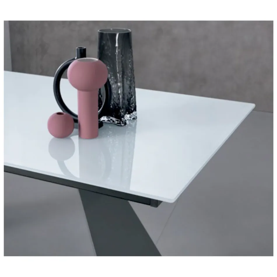Table extensible avec rallonge latérale en verre opalin - Aperol Viadurini