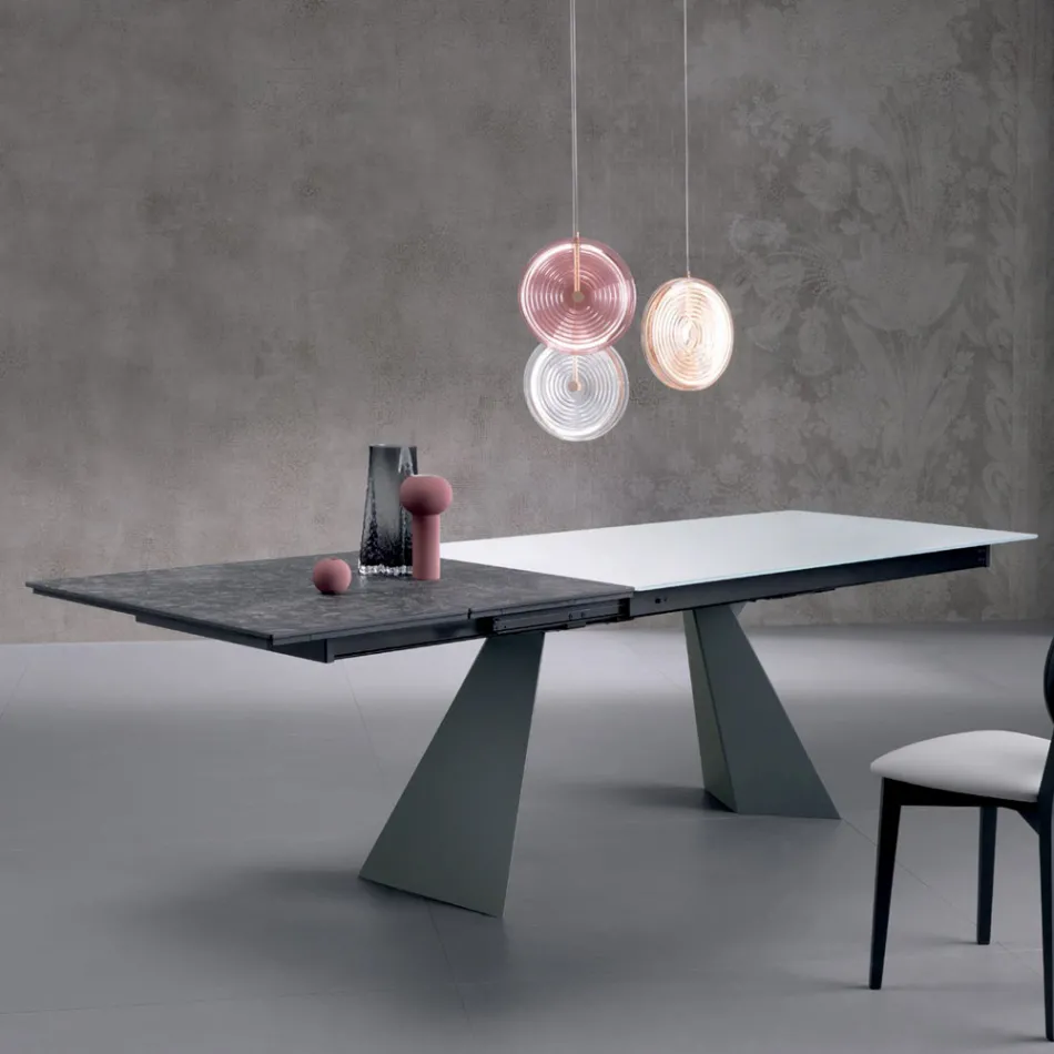 Table extensible avec rallonge latérale en verre opalin - Aperol Viadurini