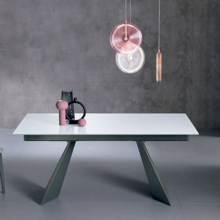 Table extensible avec rallonge latérale en verre opalin - Aperol Viadurini