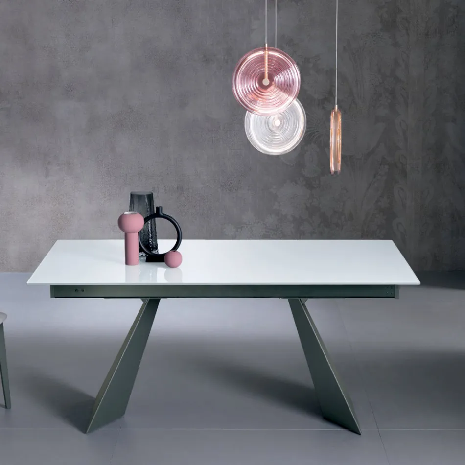 Table extensible avec rallonge latérale en verre opalin - Aperol Viadurini