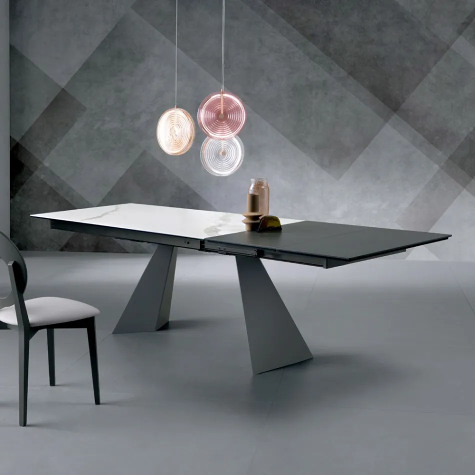 Table extensible avec rallonge latérale en vitrocéramique - Aperol Viadurini