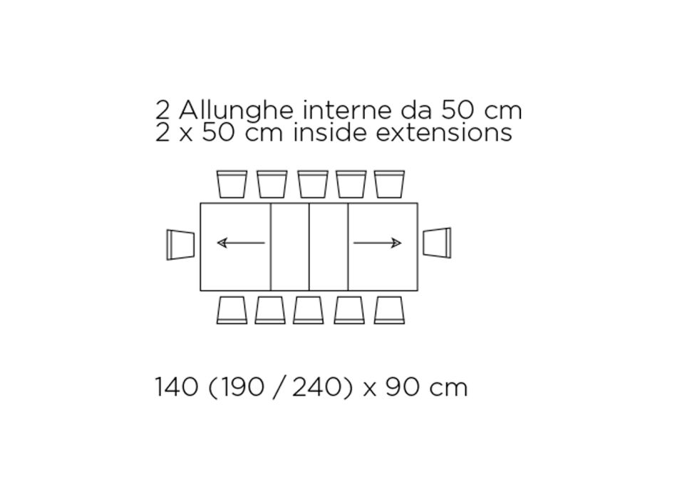 Table Extensible avec Ouverture Centrale et Bord Rabattable Fabriquée en Italie - Dalmatien Viadurini