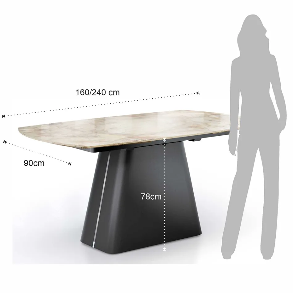 Table extensible avec base en acier et plateau en céramique finition marbre - Emilia  Viadurini