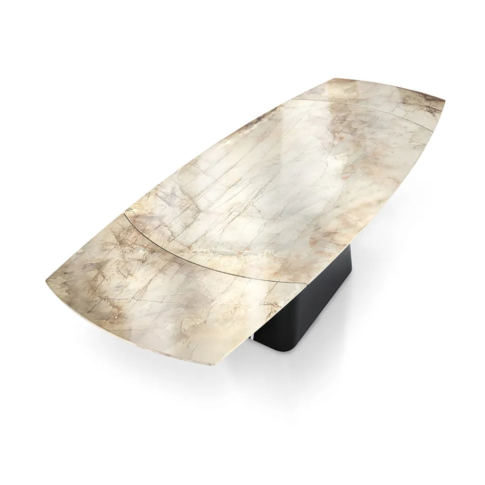 Table extensible avec base en acier et plateau en céramique finition marbre - Emilia  Viadurini