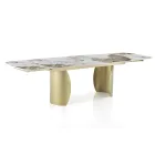 Table extensible avec base en métal et plateau en céramique finition marbre - Lombo  Viadurini