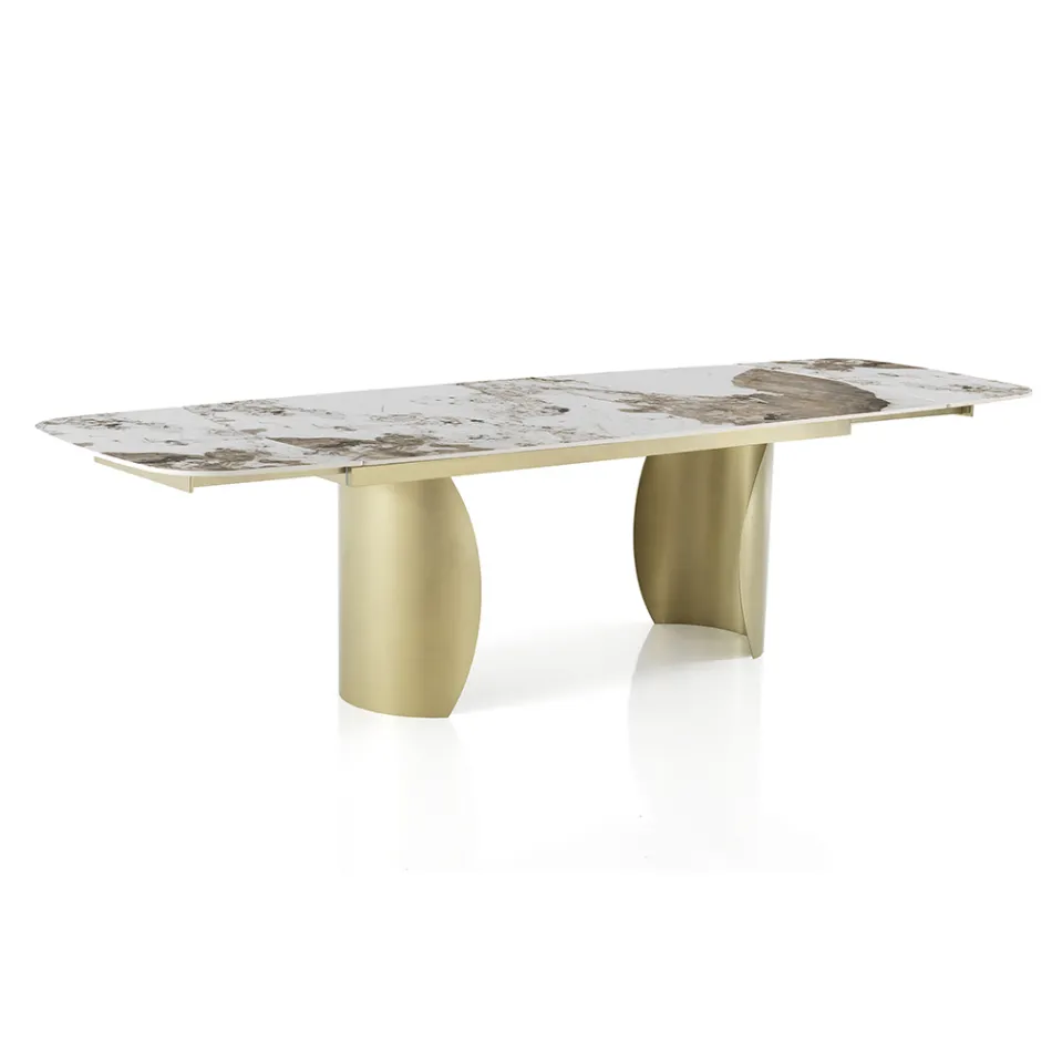 Table extensible avec base en métal et plateau en céramique finition marbre - Lombo  Viadurini