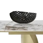 Table extensible avec base en métal et plateau en céramique finition marbre - Lombo  Viadurini