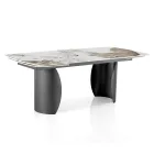 Table extensible avec base en métal et plateau en céramique finition marbre - Lombo  Viadurini