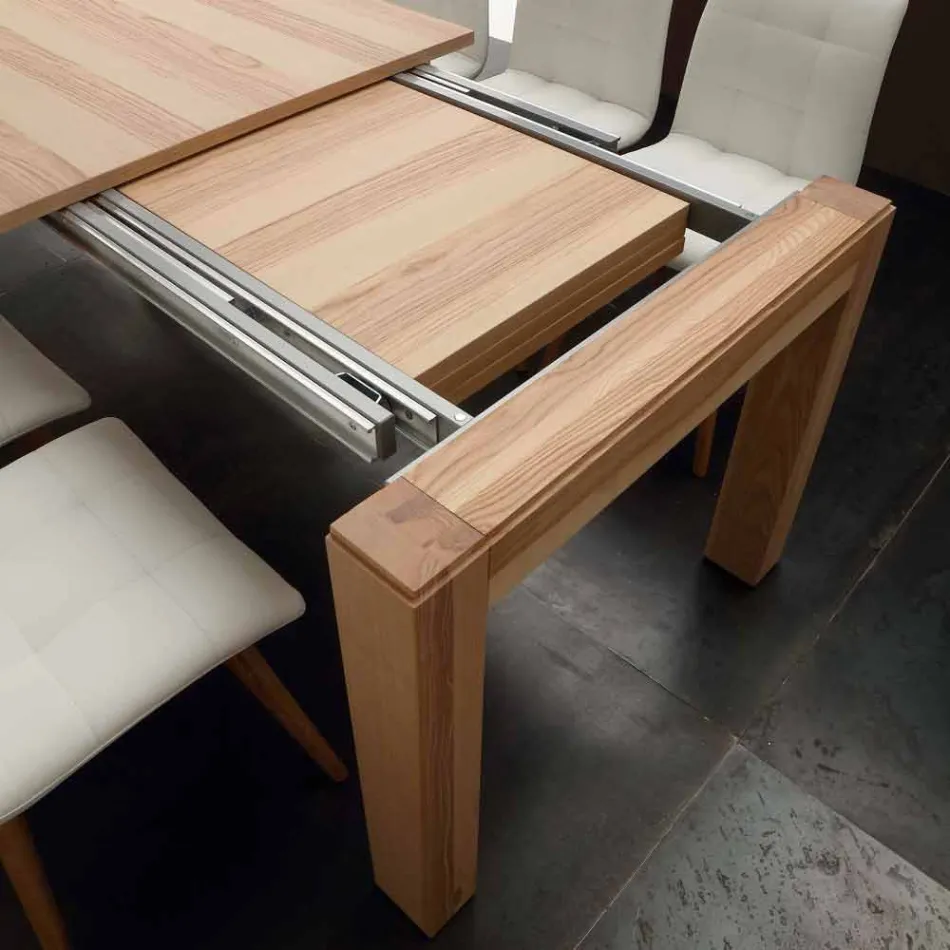 Table extensible avec pieds en bois massif et plateau en latté Indiana Viadurini