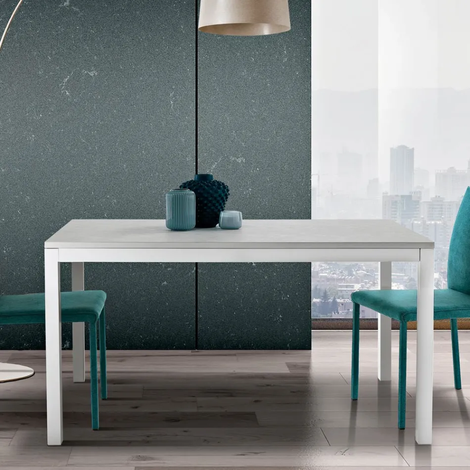 Table extensible avec pieds en métal blanc et plateau en mélamine - Shaila Viadurini