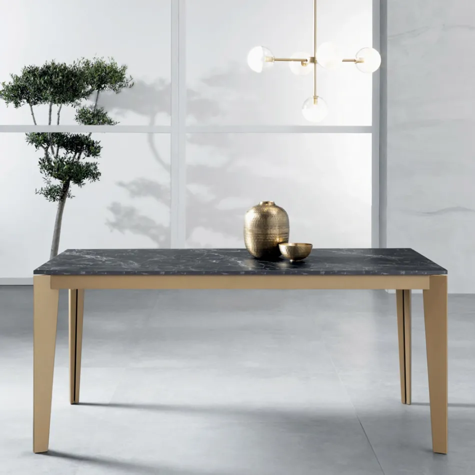 Table extensible avec plateau stratifié effet marbre foncé - Anis Viadurini