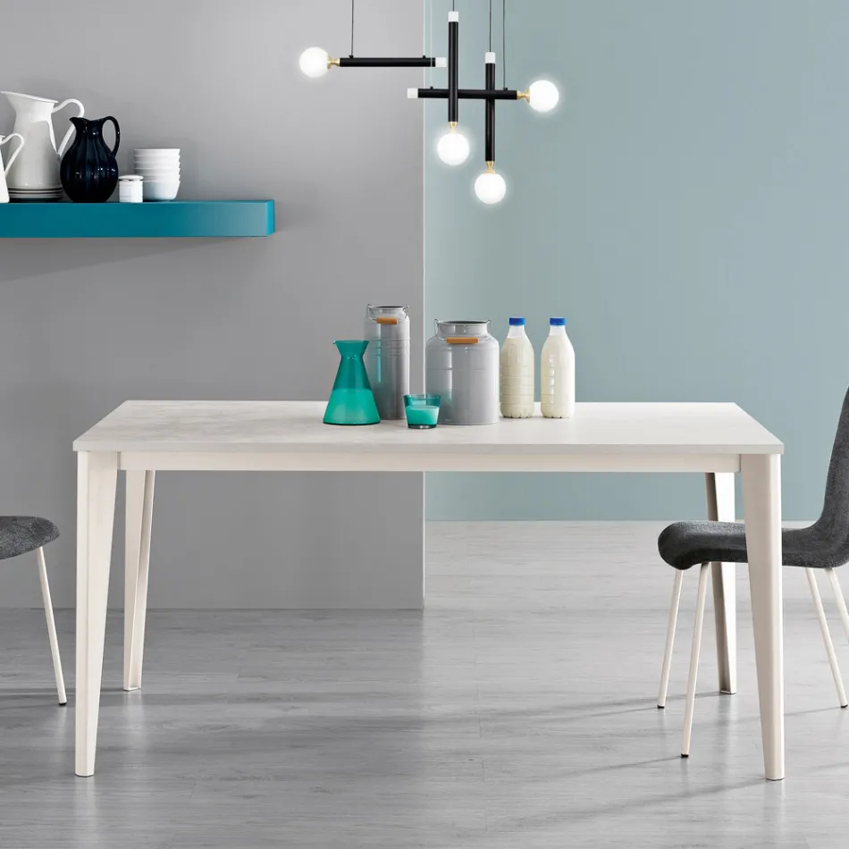 Table Extensible avec Plateau en Mélamine Ciment Blanc Glacé - Ariel Viadurini