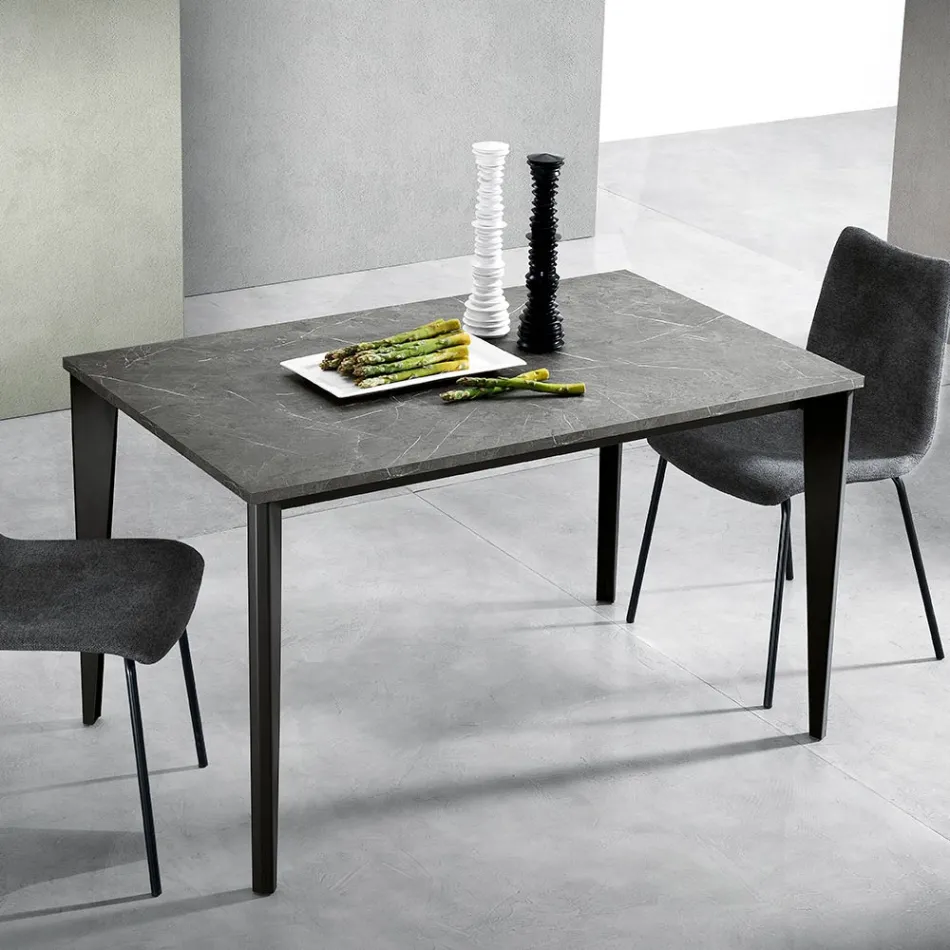 Table Extensible avec Plateau Mélamine Marbre et Pieds Anthracite - Ariel Viadurini
