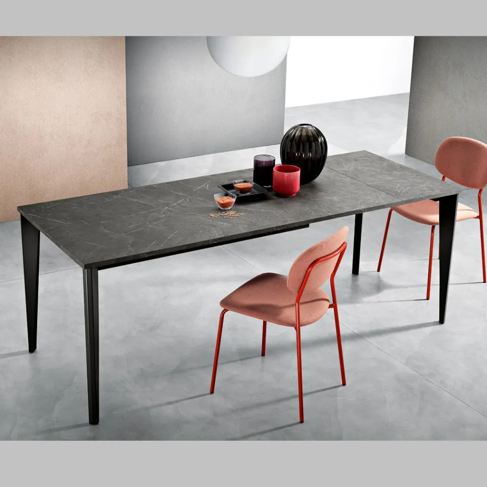 Table Extensible avec Plateau Mélamine Marbre et Pieds Anthracite - Ariel Viadurini