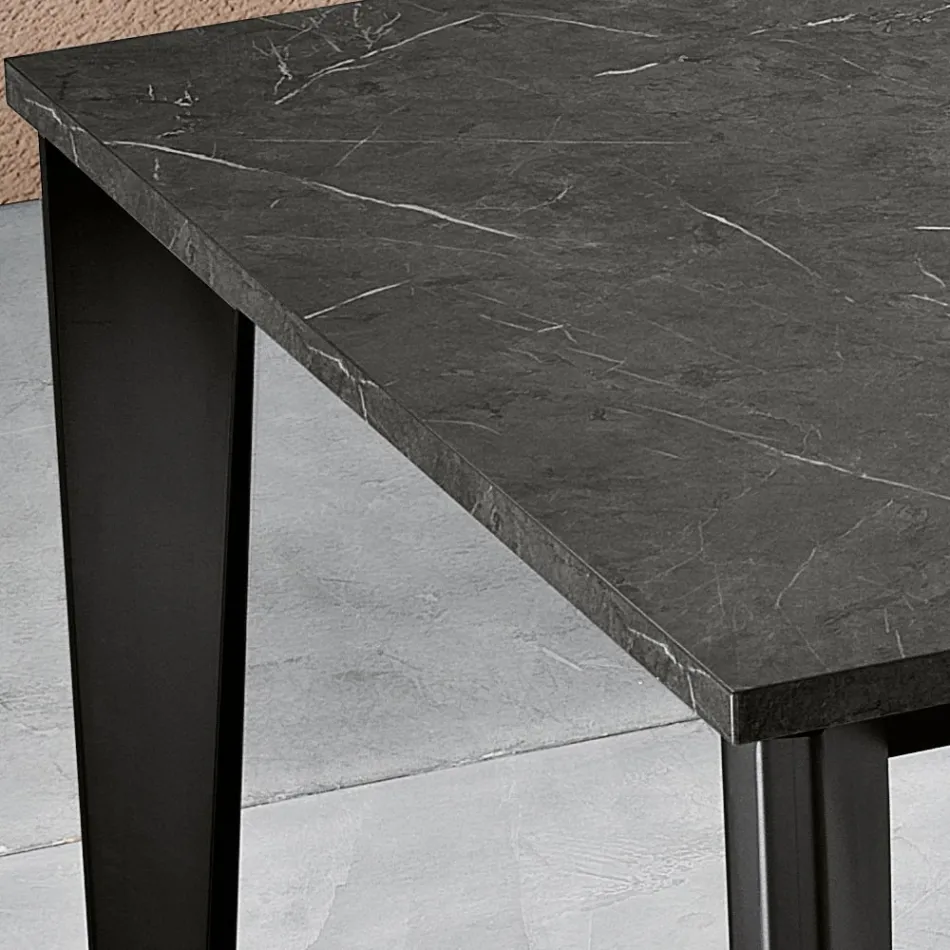 Table Extensible avec Plateau Mélamine Marbre et Pieds Anthracite - Ariel Viadurini