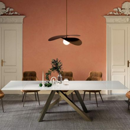 Table extensible avec plateau en verre blanc mat fabriquée en Italie - Settimmio Viadurini