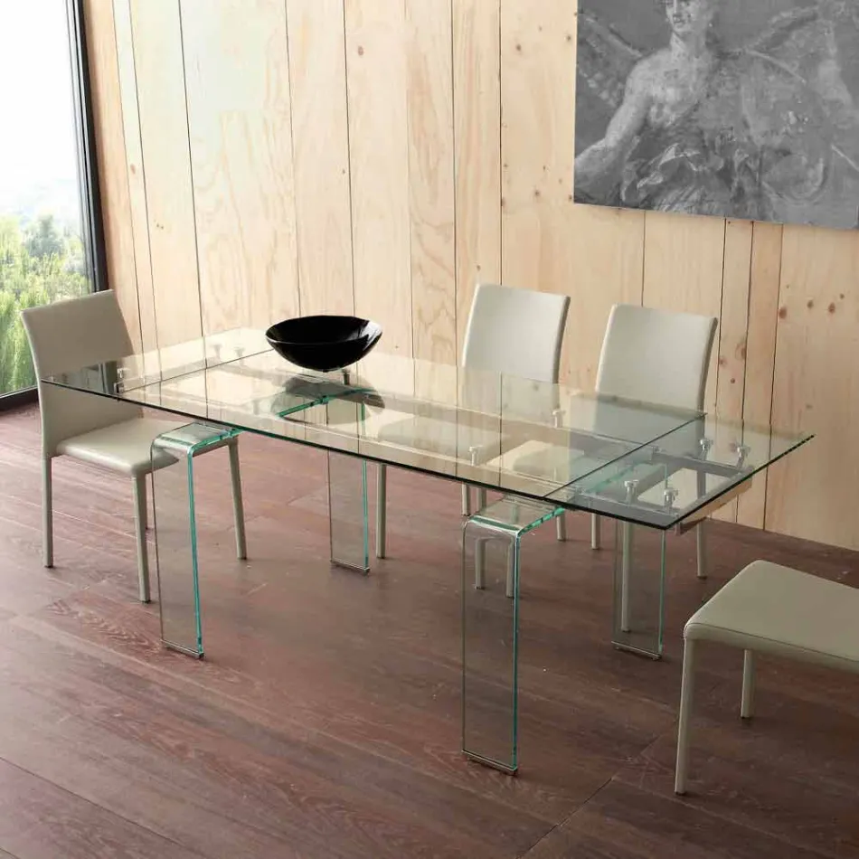 Table extensible Lord avec plateau en verre trempé Viadurini