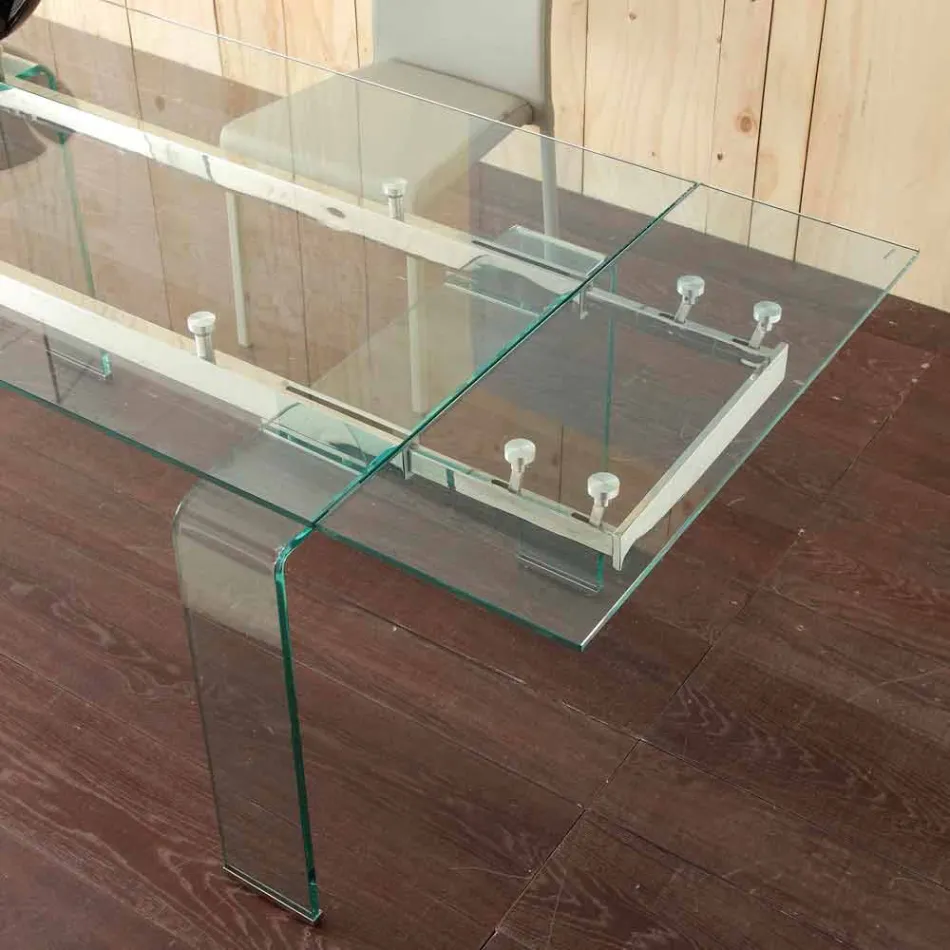 Table extensible Lord avec plateau en verre trempé Viadurini