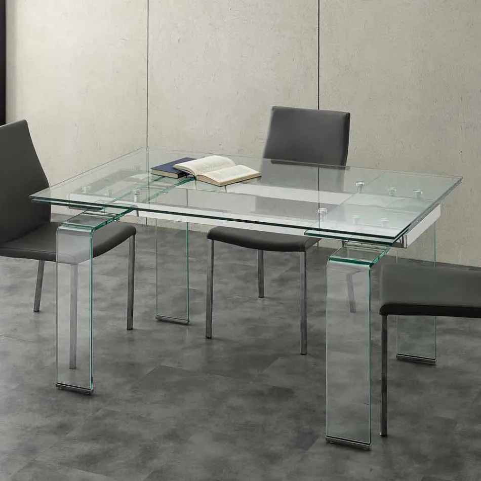 Table extensible Lord avec plateau en verre trempé Viadurini