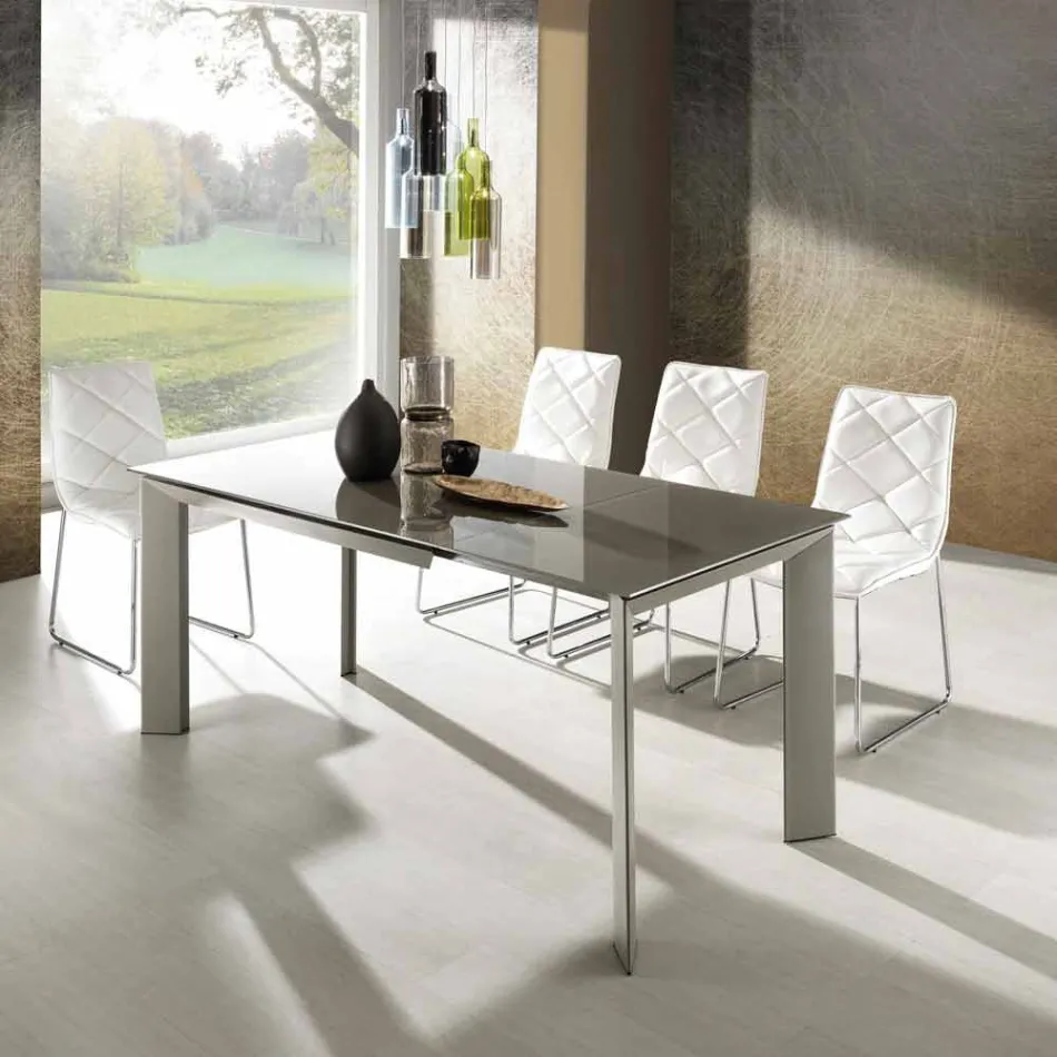 Table Zeno avec peint taupe plateau en verre trempé Viadurini