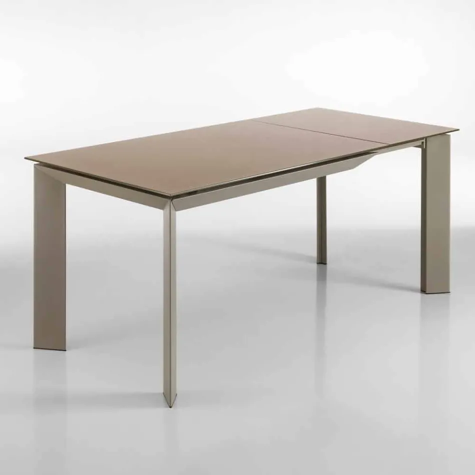 Table Zeno avec peint taupe plateau en verre trempé Viadurini