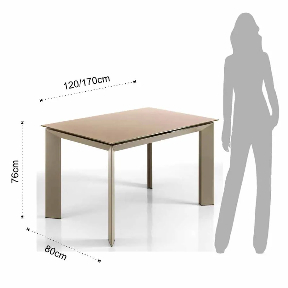 Table Zeno avec peint taupe plateau en verre trempé Viadurini
