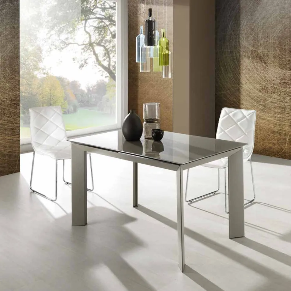 Table Zeno avec peint taupe plateau en verre trempé Viadurini