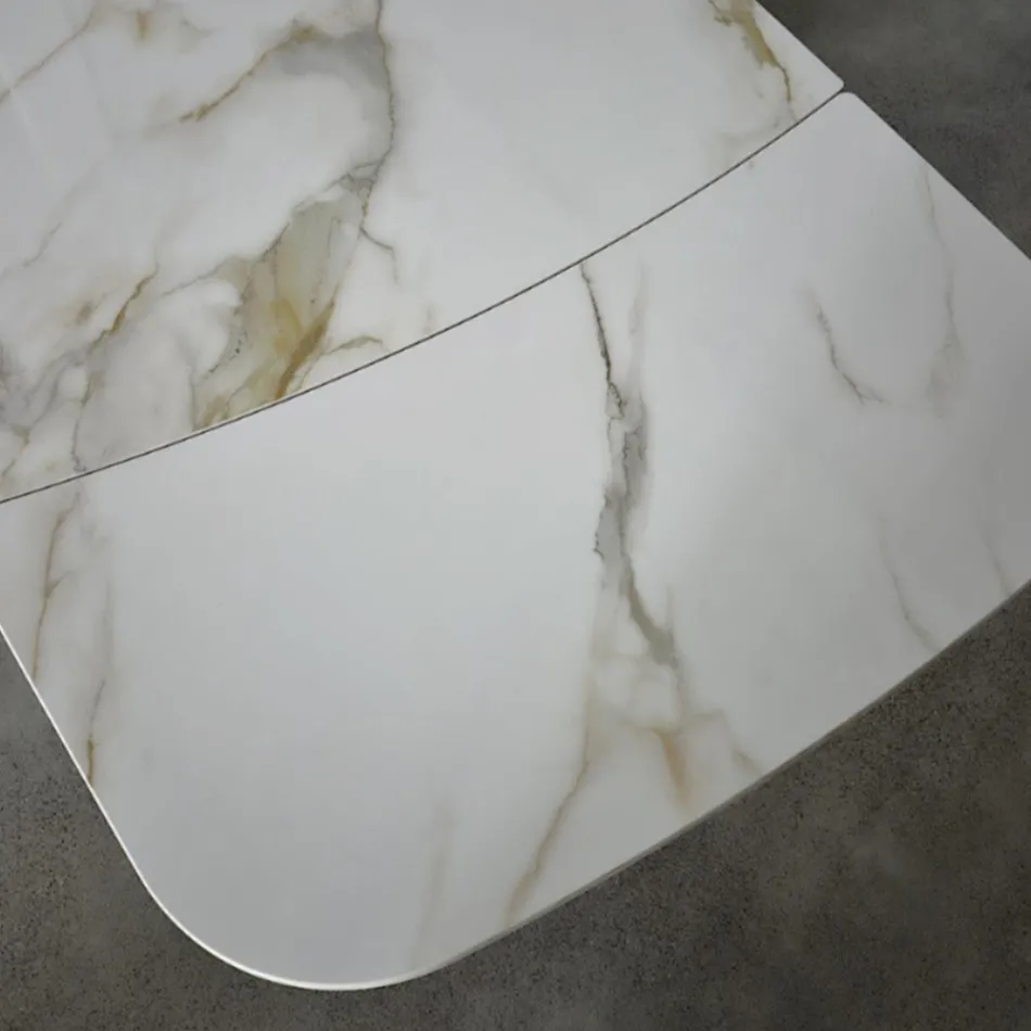 Table extensible de 180 à 260 cm en grès cérame finition Calacatta - Vortex Viadurini