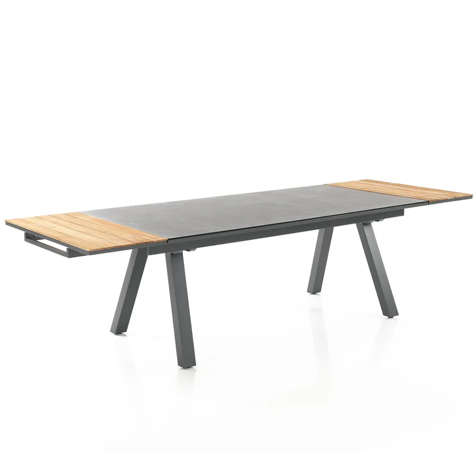 Table d'extérieur extensible en aluminium anthracite et plateau en verre - Aimer Viadurini