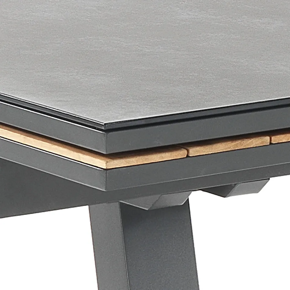 Table d'extérieur extensible en aluminium anthracite et plateau en verre - Aimer Viadurini