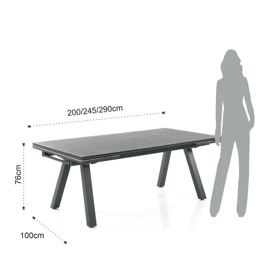 Table d'extérieur extensible en aluminium anthracite et plateau en verre - Aimer Viadurini