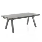 Table d'extérieur extensible en aluminium anthracite et plateau en verre - Aimer Viadurini