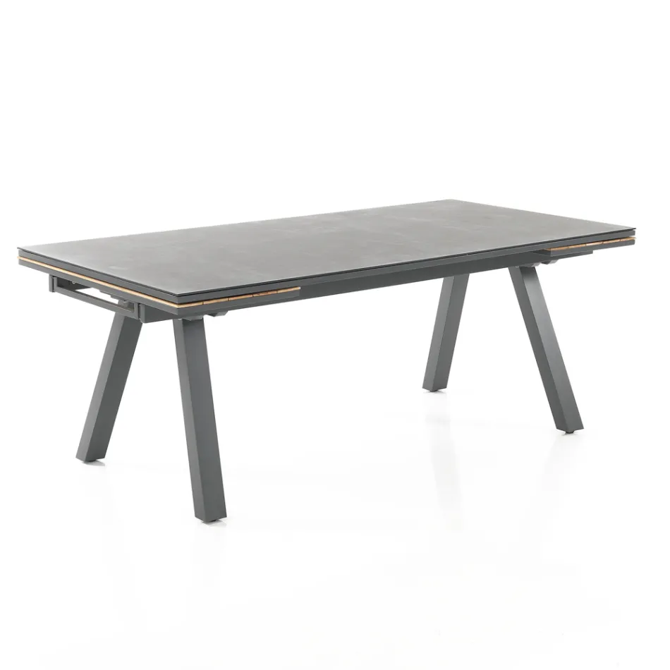 Table d'extérieur extensible en aluminium anthracite et plateau en verre - Aimer Viadurini