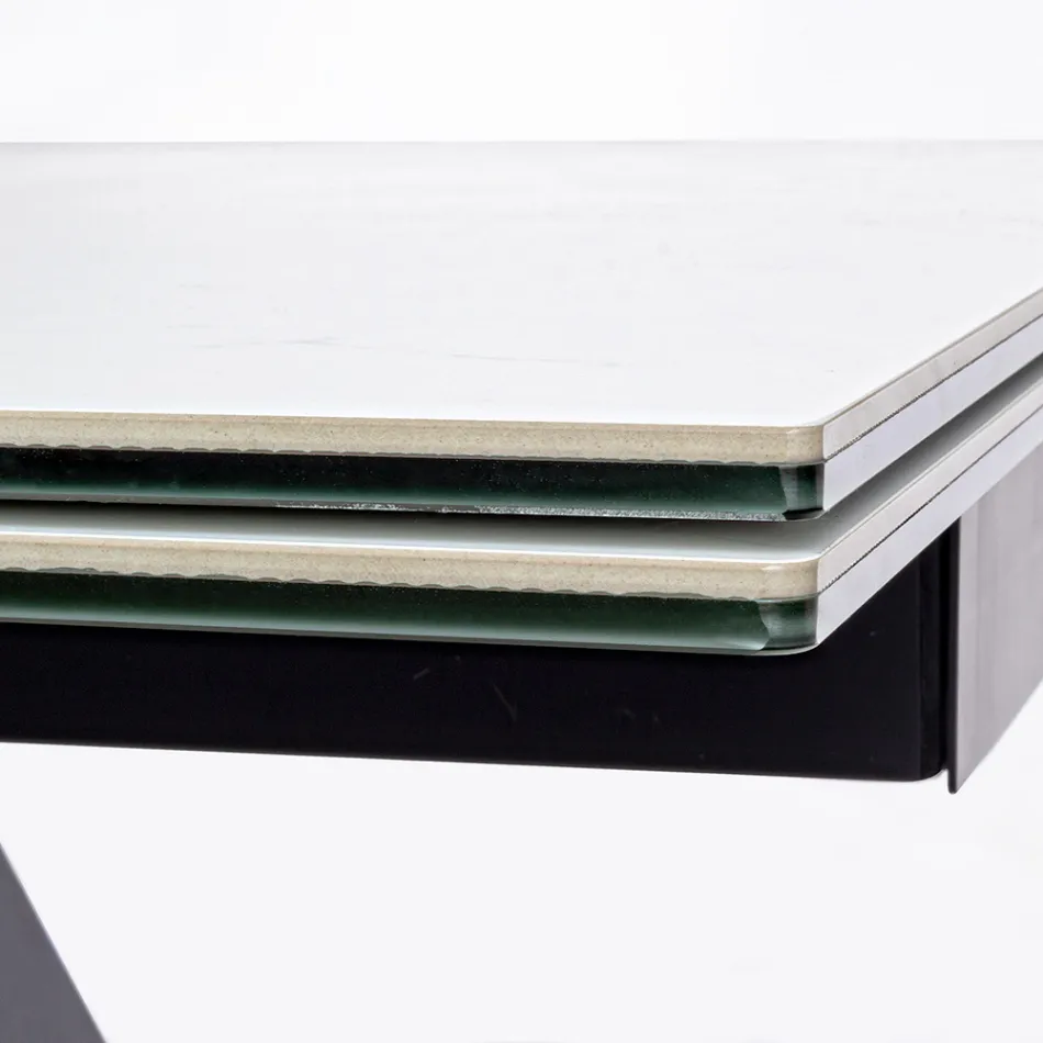 Table à Manger Extensible 240 cm Plateau Verre et Céramique - Barone Viadurini