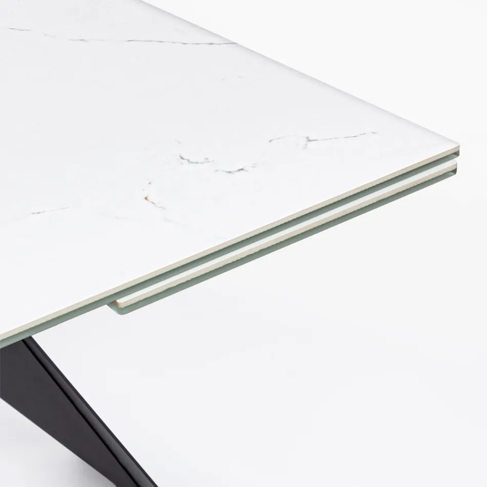 Table à Manger Extensible 240 cm Plateau Verre et Céramique - Barone Viadurini